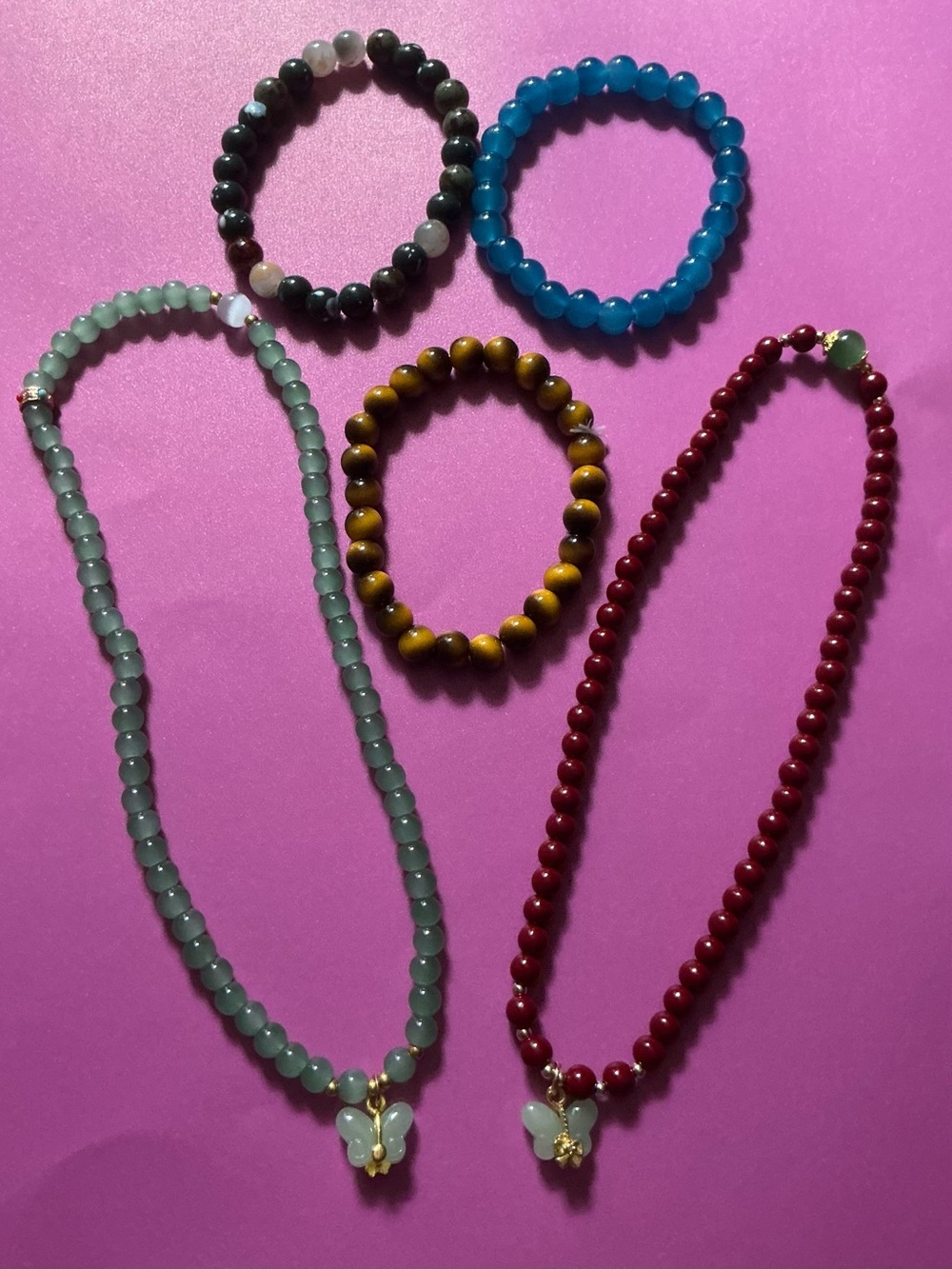 Mixture of Many Colors of Marble Agate Green and Black Stone Stretch Set